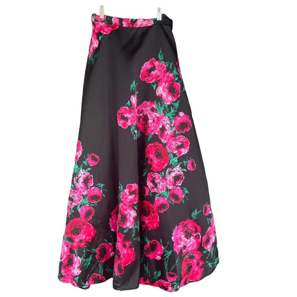 B. Darlin‎ Black & Pink Roses Tulle Lined Maxi Skirt with Pockets Size 1/2